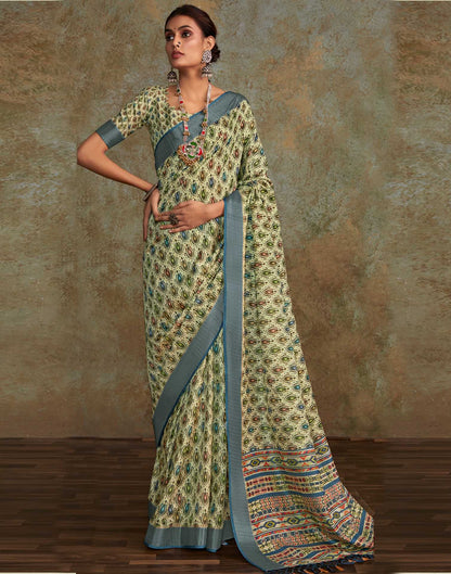 Light Pista Green Printed Silk Saree