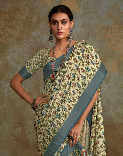 Light Pista Green Printed Silk Saree