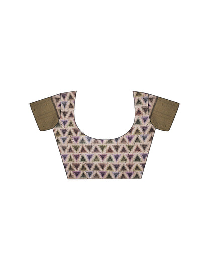 Beige Geometric Printed Silk Saree