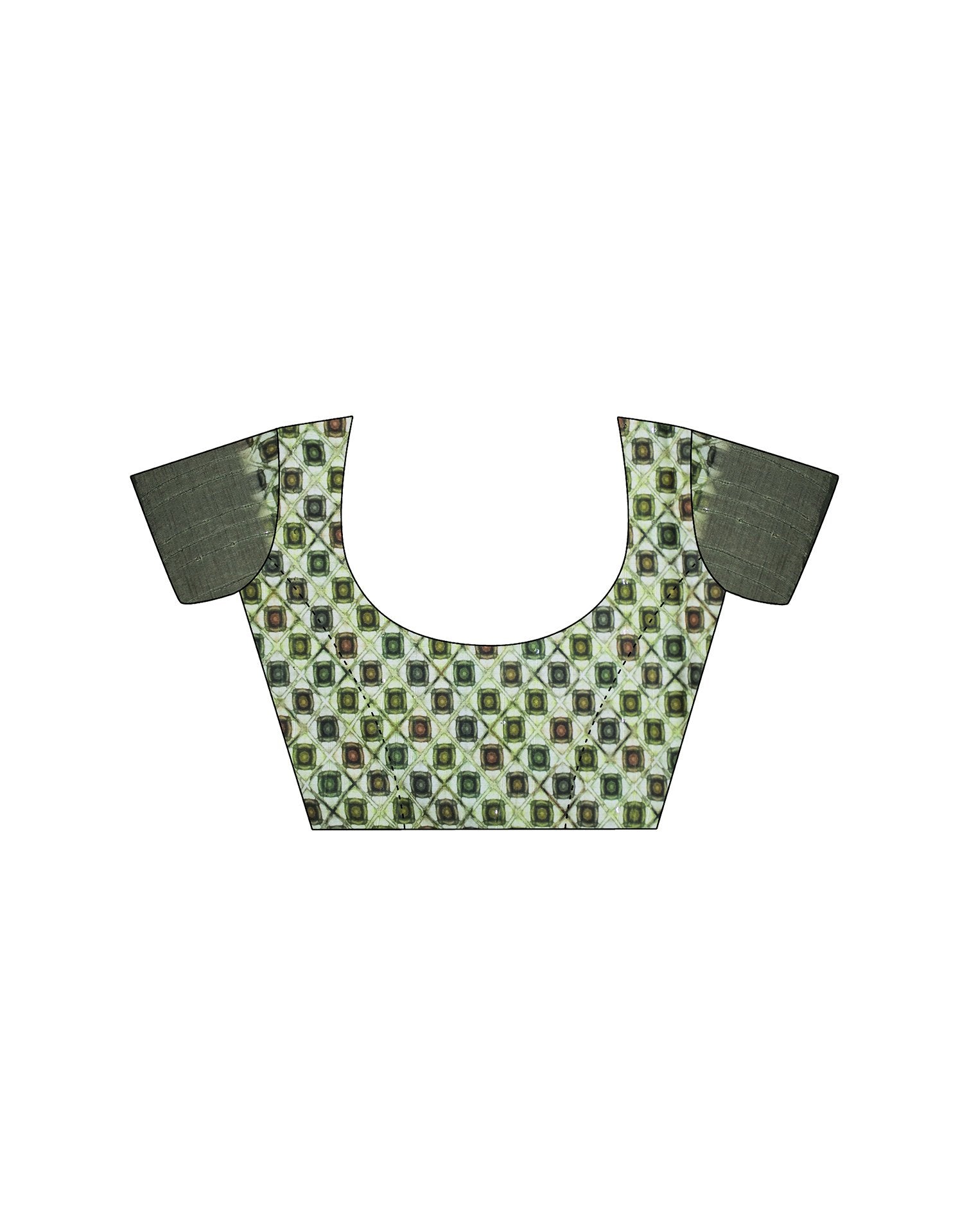 Tea Green Geometric Printed Silk Saree