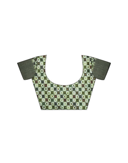 Tea Green Geometric Printed Silk Saree