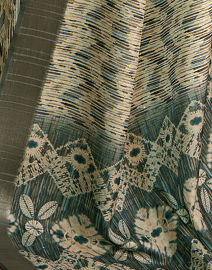 Off White Geometric Printed Silk Saree