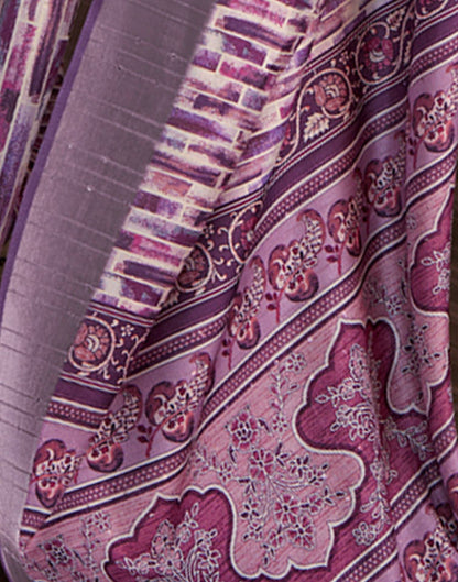 Purple Geometric Printed Silk Saree