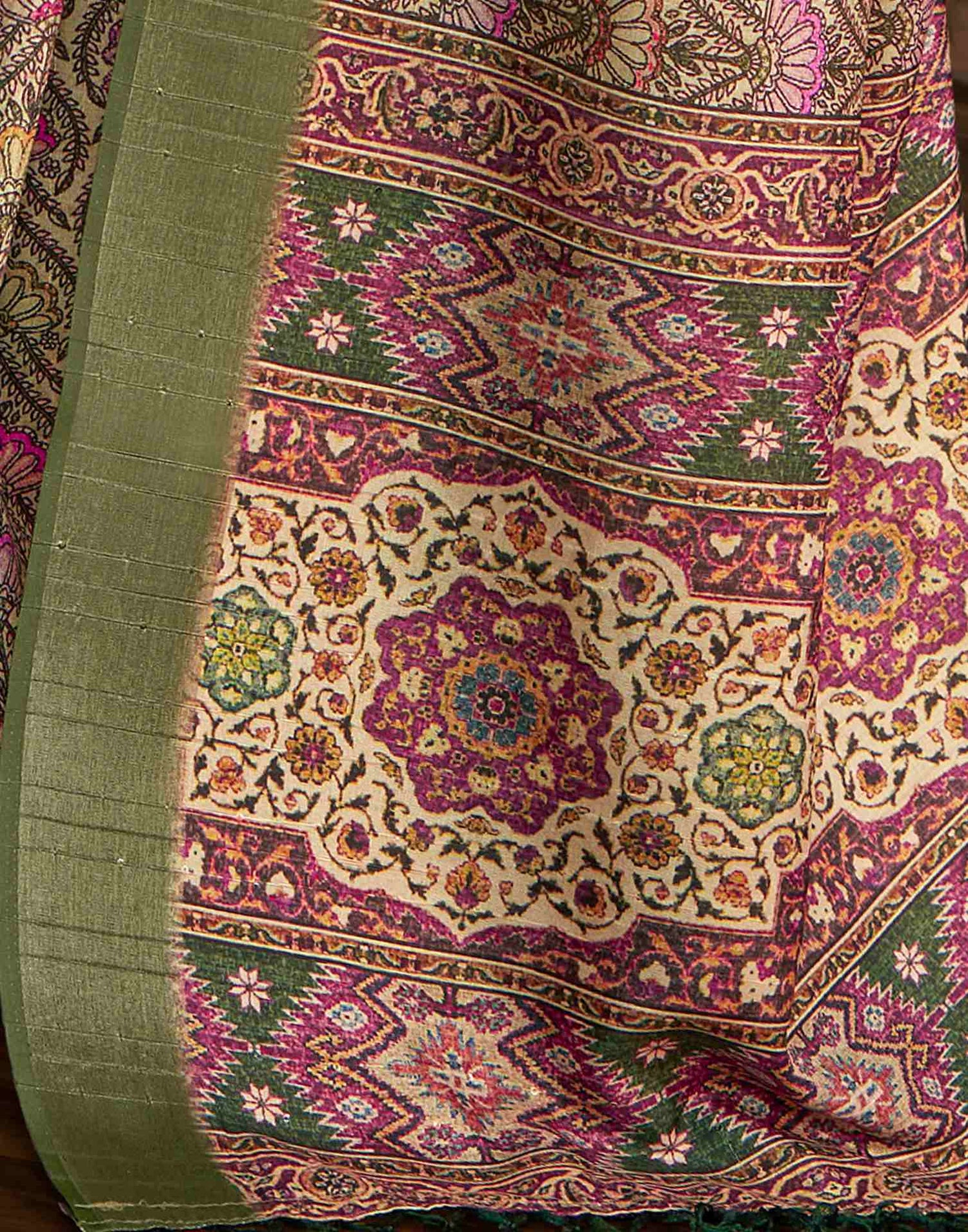 Light Green Floral Printed Silk Saree