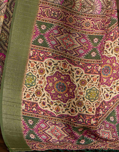 Light Green Floral Printed Silk Saree