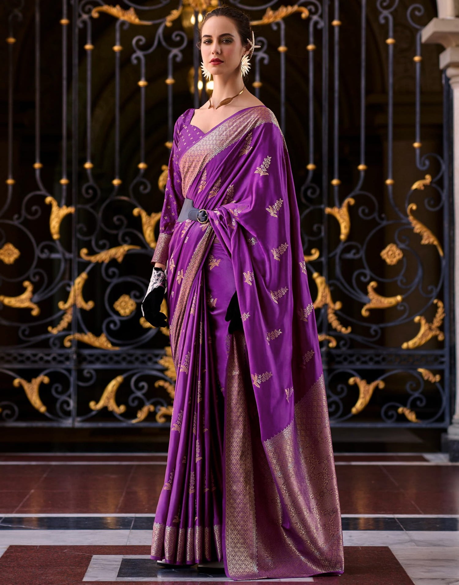 Dark Purple Silk Woven Banarasi Saree