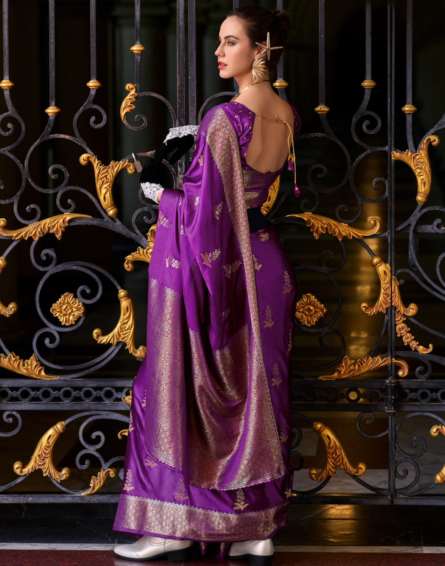 Dark Purple Silk Woven Banarasi Saree