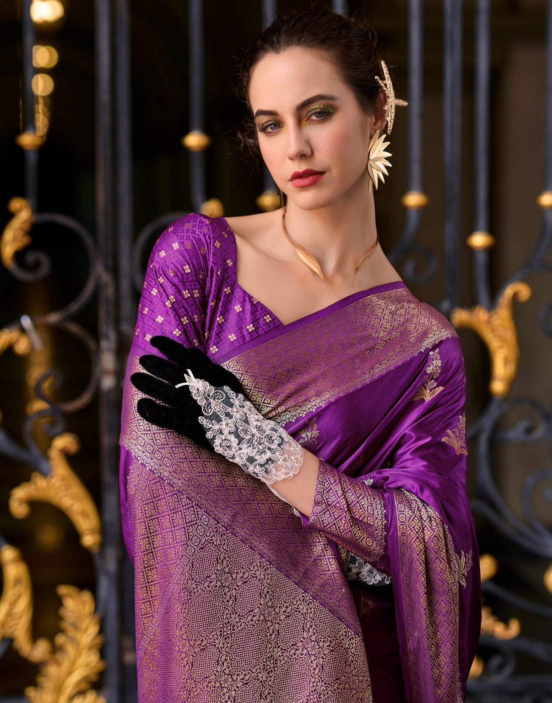 Dark Purple Silk Woven Banarasi Saree