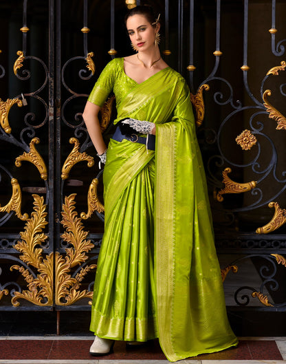 Lime Green Silk Woven Banarasi Saree