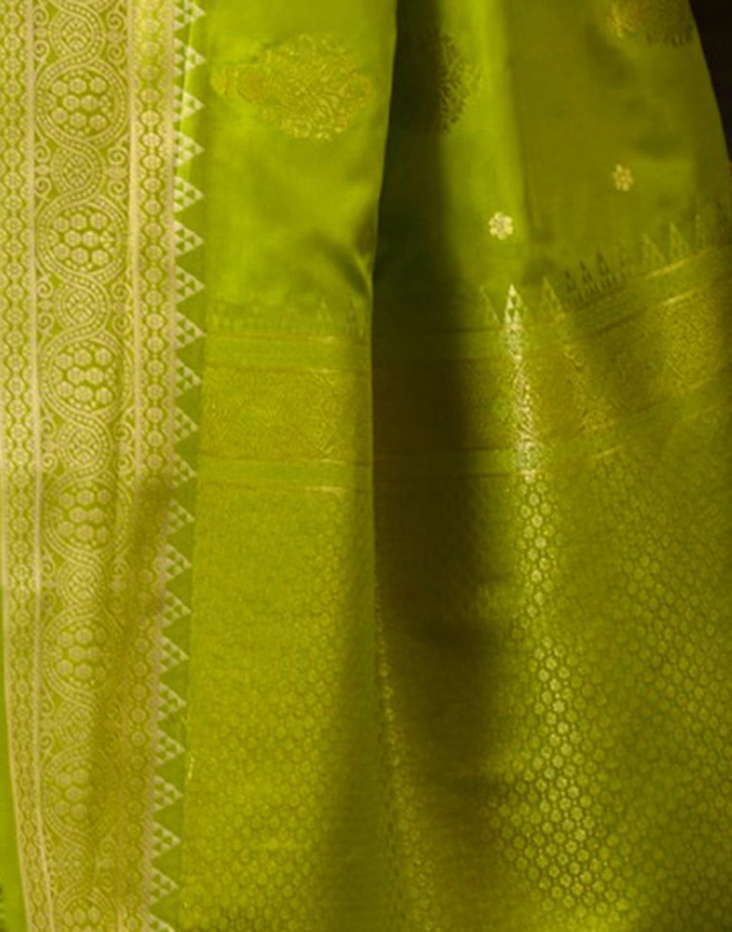 Lime Green Silk Woven Banarasi Saree