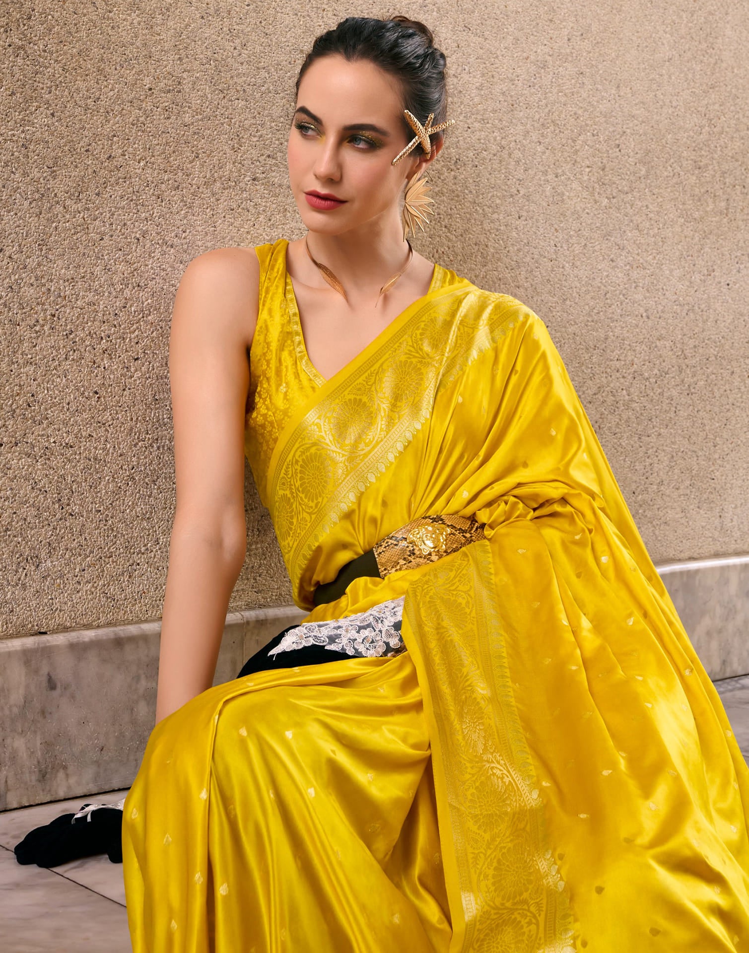 Yellow Silk Woven Banarasi Saree