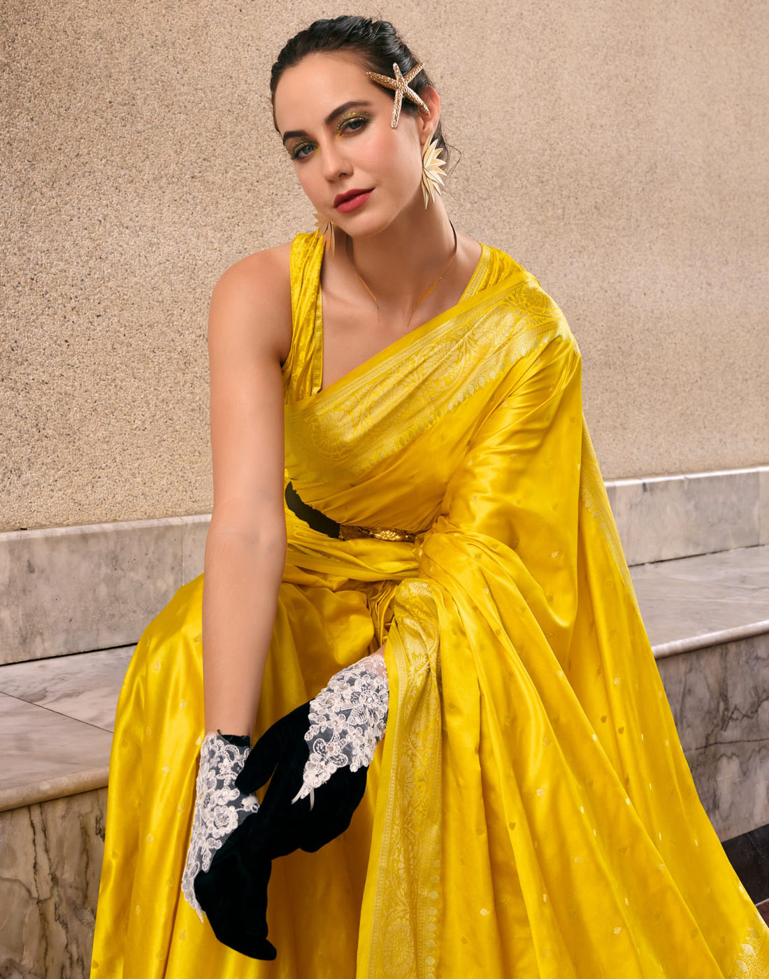 Yellow Silk Woven Banarasi Saree