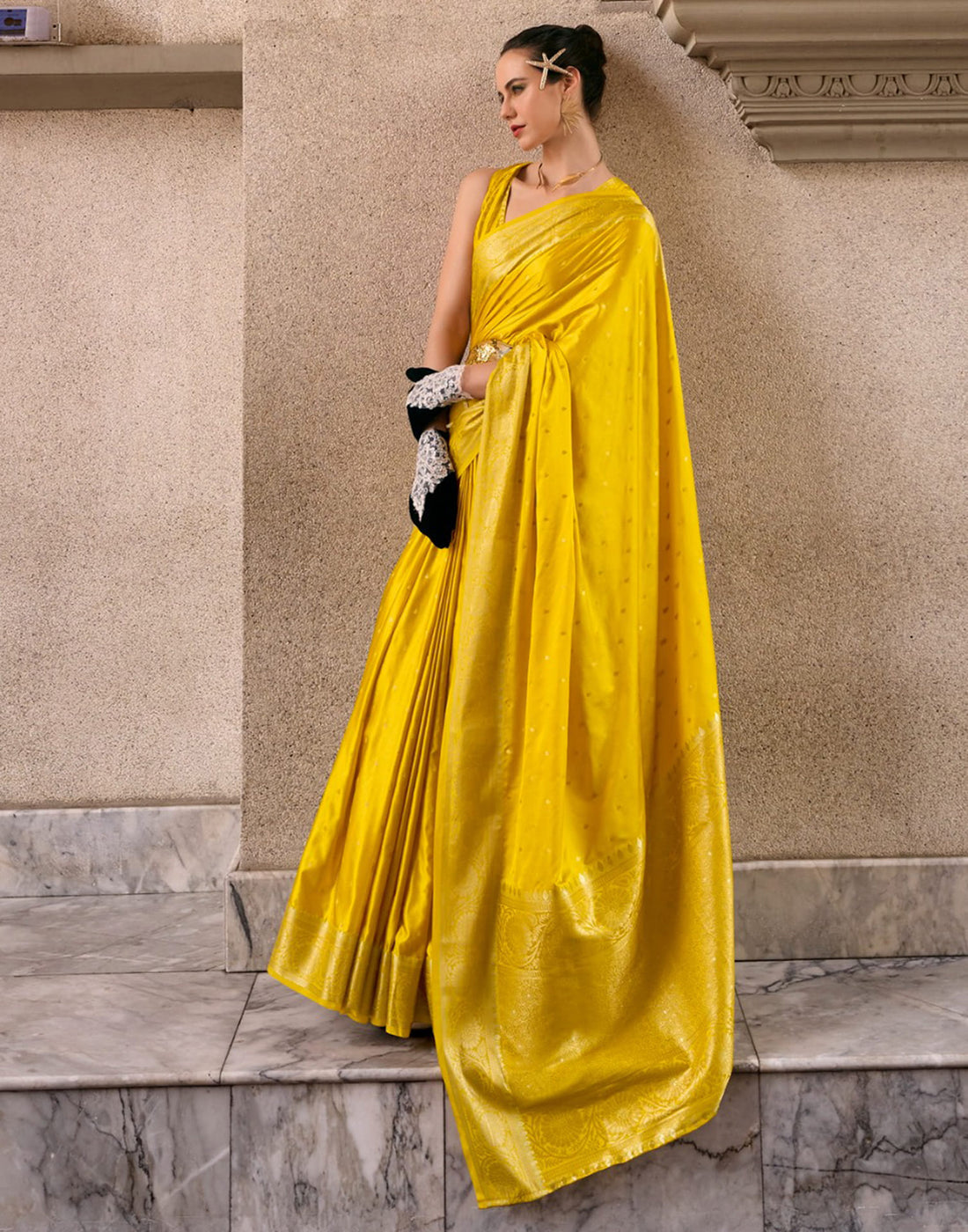 Yellow Silk Woven Banarasi Saree