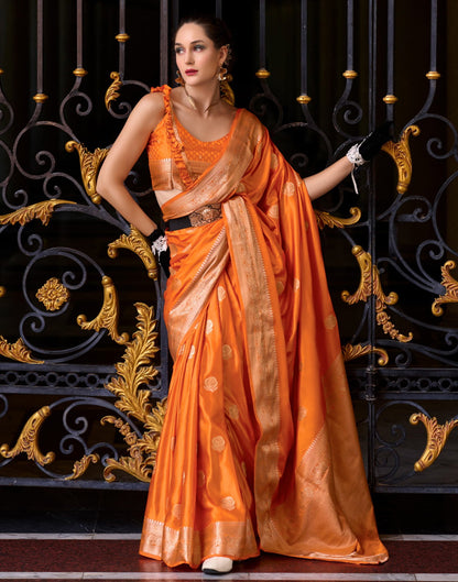 Orange Silk Woven Banarasi Saree