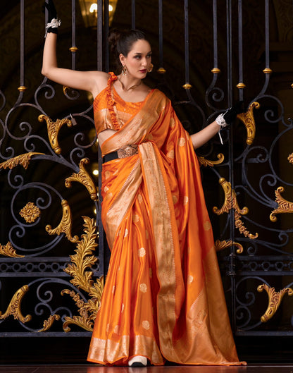 Orange Silk Woven Banarasi Saree