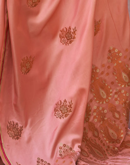 Peach Pink Silk Woven Banarasi Saree