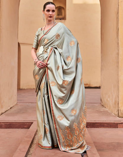 Grey Silk Woven Banarasi Saree