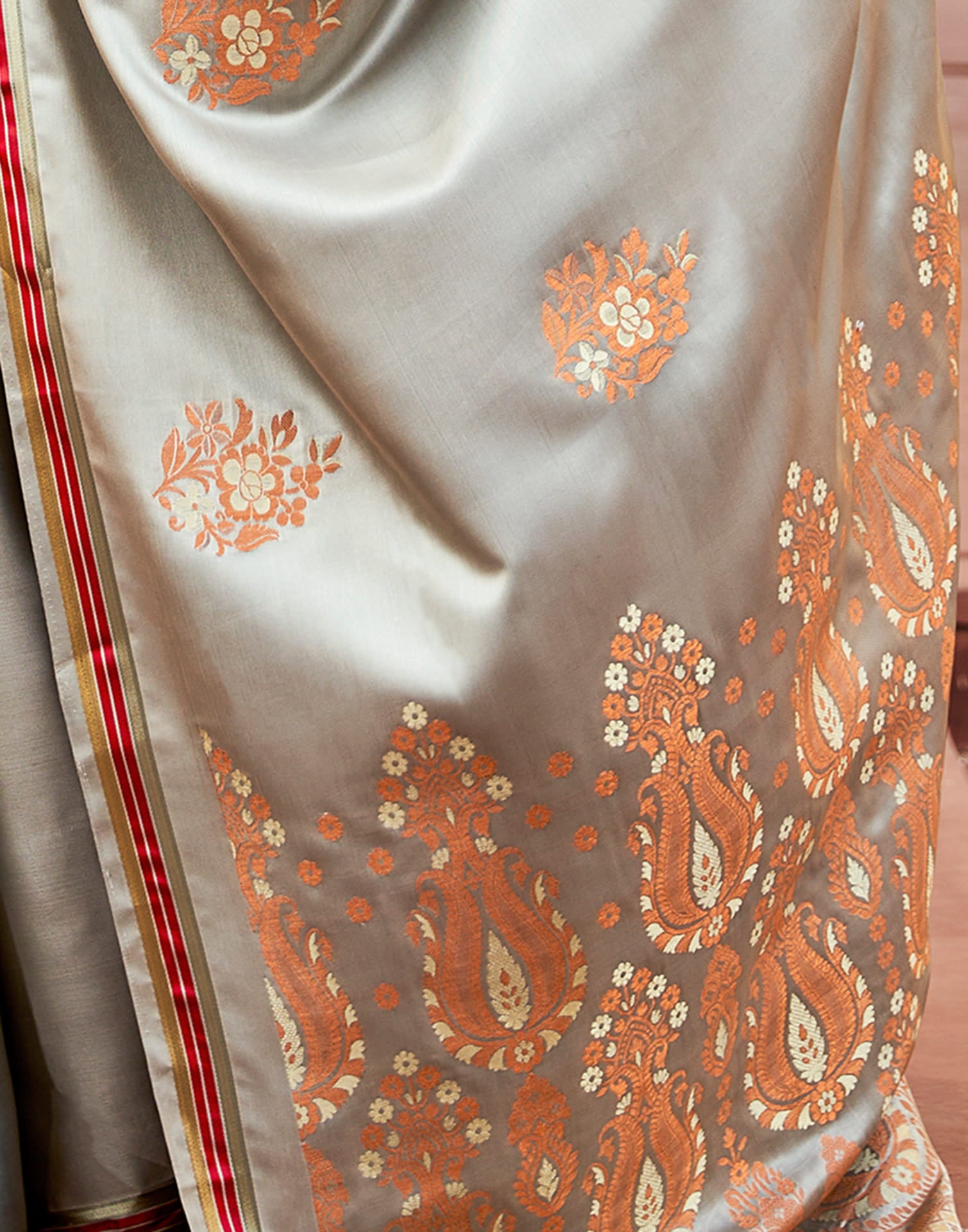 Grey Silk Woven Banarasi Saree