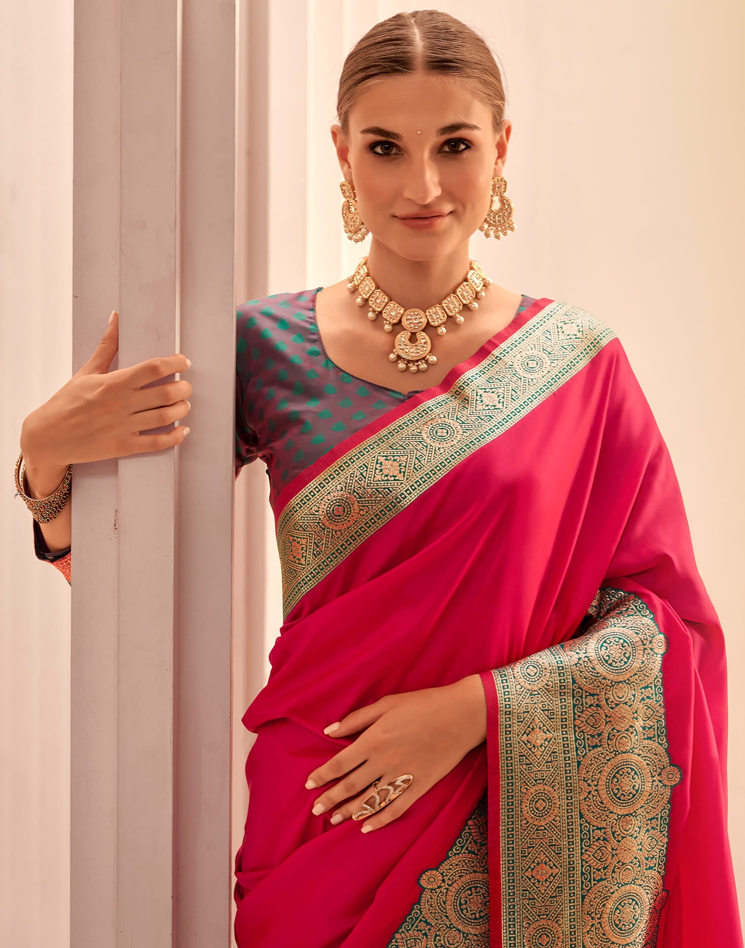 Dark Pink Silk Woven Banarasi Saree