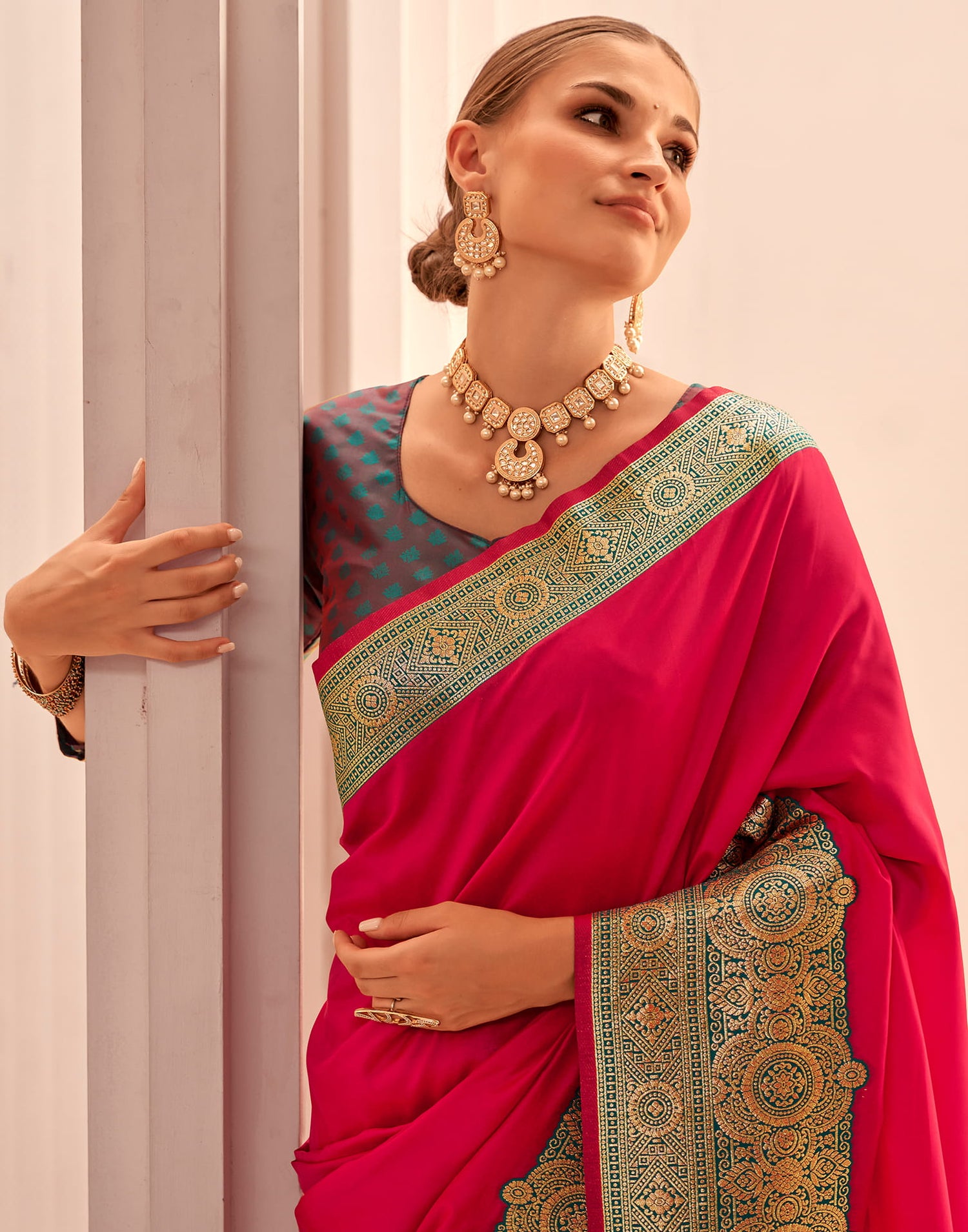 Dark Pink Silk Woven Banarasi Saree