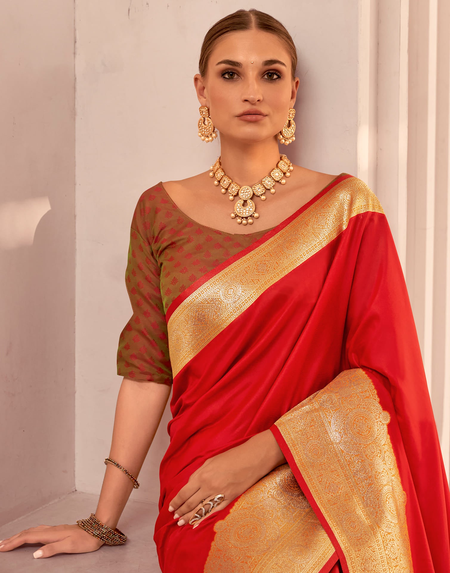 Red Silk Woven Banarasi Saree