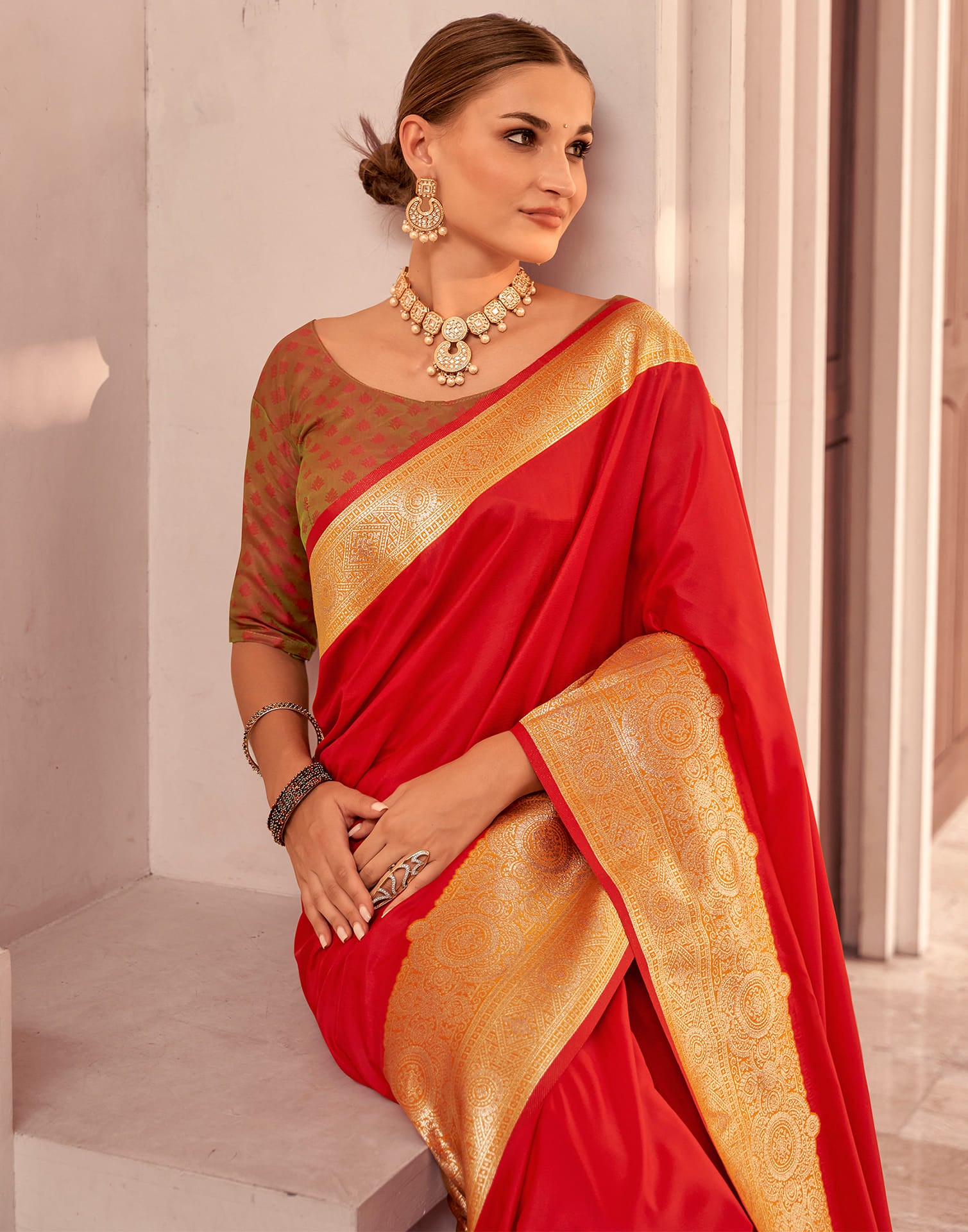 Red Silk Woven Banarasi Saree