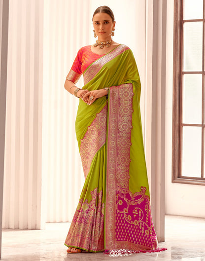 Parrot Green Silk Woven Banarasi Saree