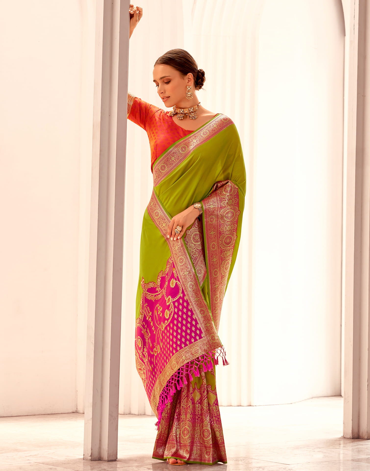 Parrot Green Silk Woven Banarasi Saree