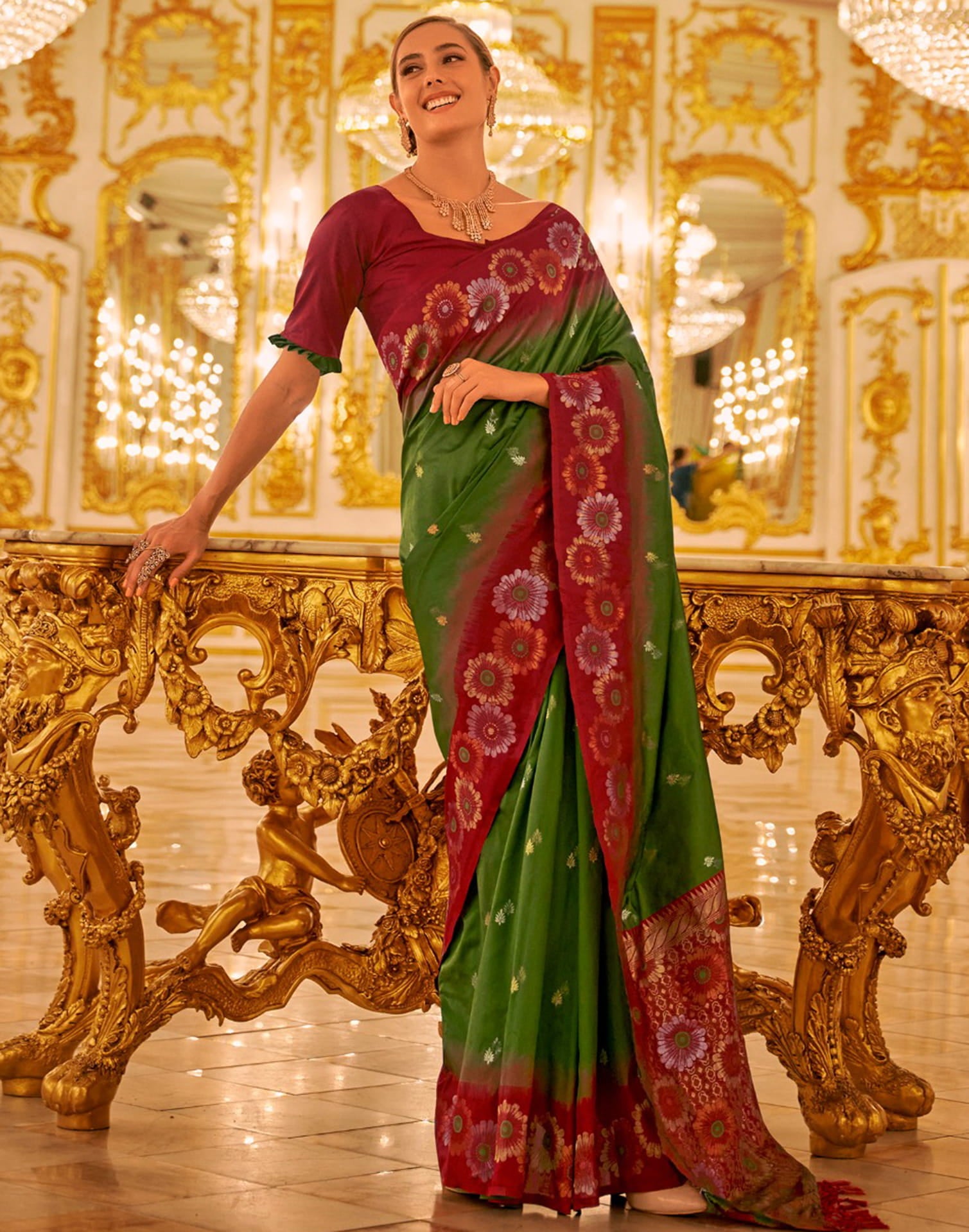 Dark Green Silk Woven Banarasi Saree