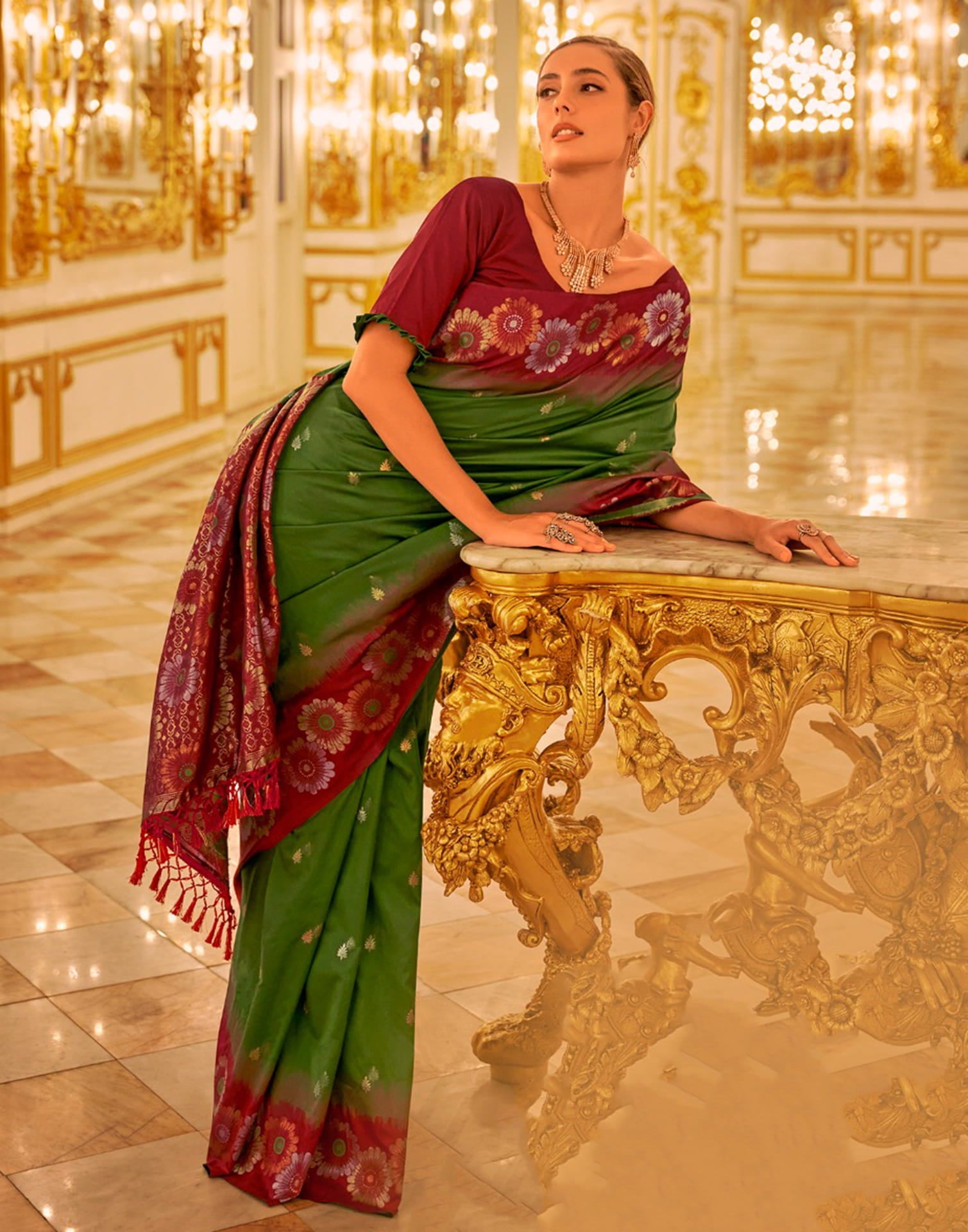 Dark Green Silk Woven Banarasi Saree