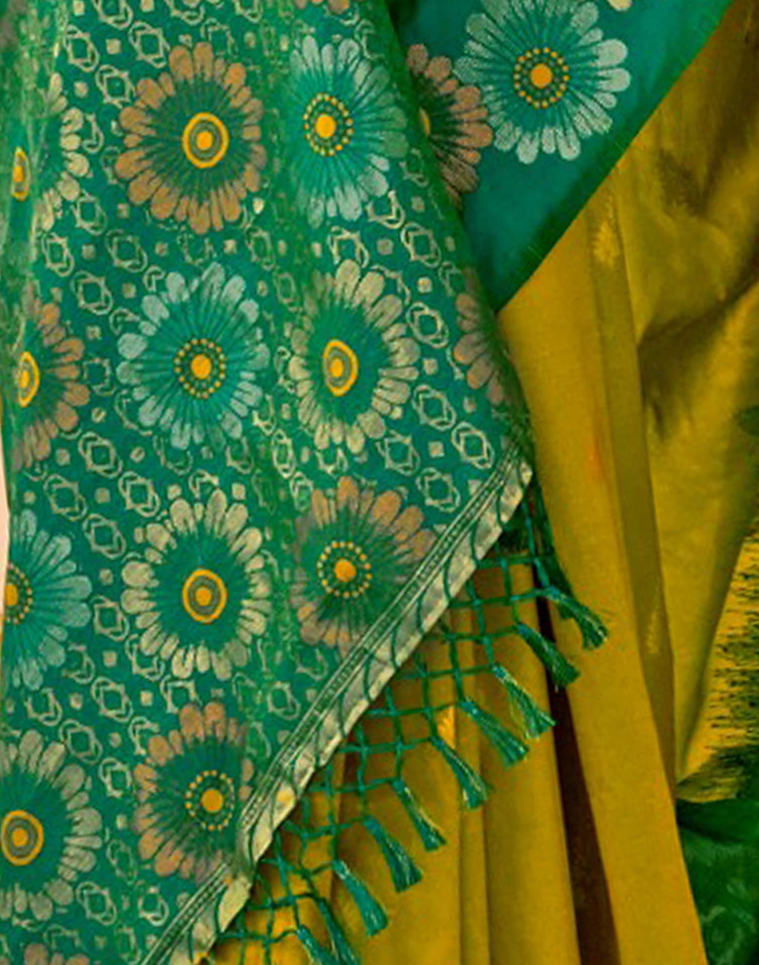 Olive Green Silk Woven Banarasi Saree