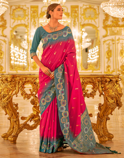 Dark Pink Silk Woven Banarasi Saree