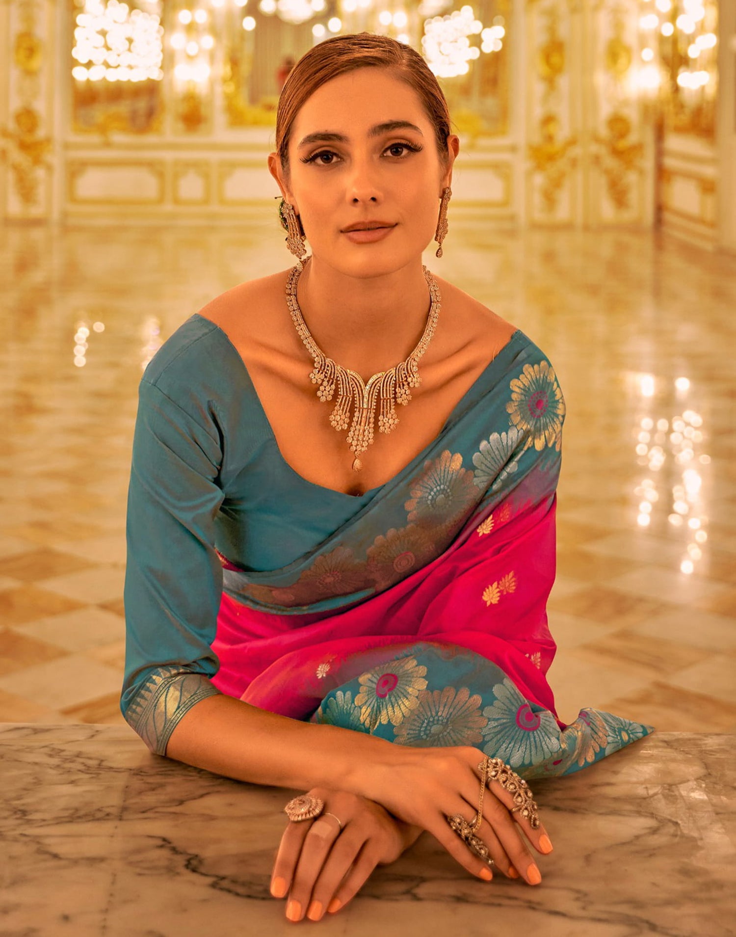 Dark Pink Silk Woven Banarasi Saree