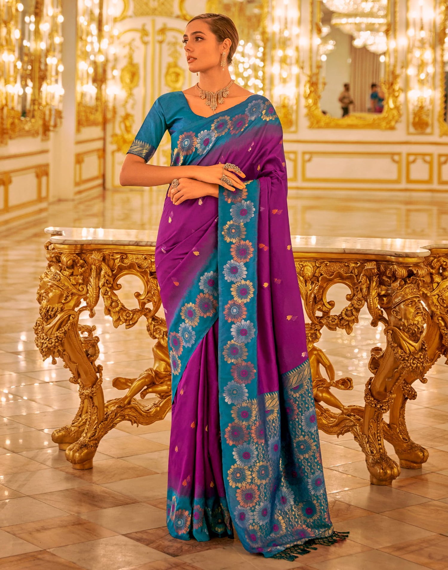 Dark Magenta Silk Woven Banarasi Saree