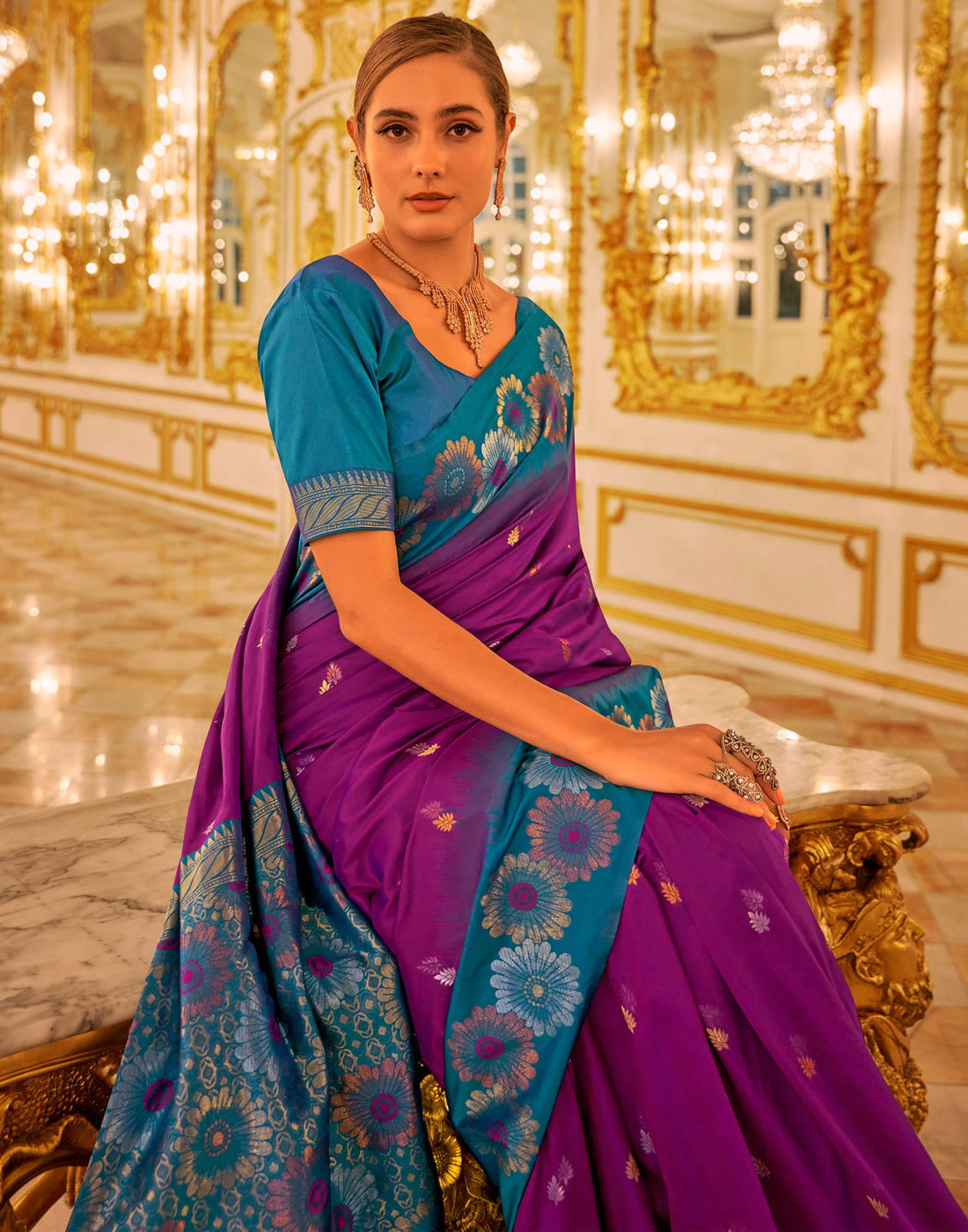 Dark Magenta Silk Woven Banarasi Saree