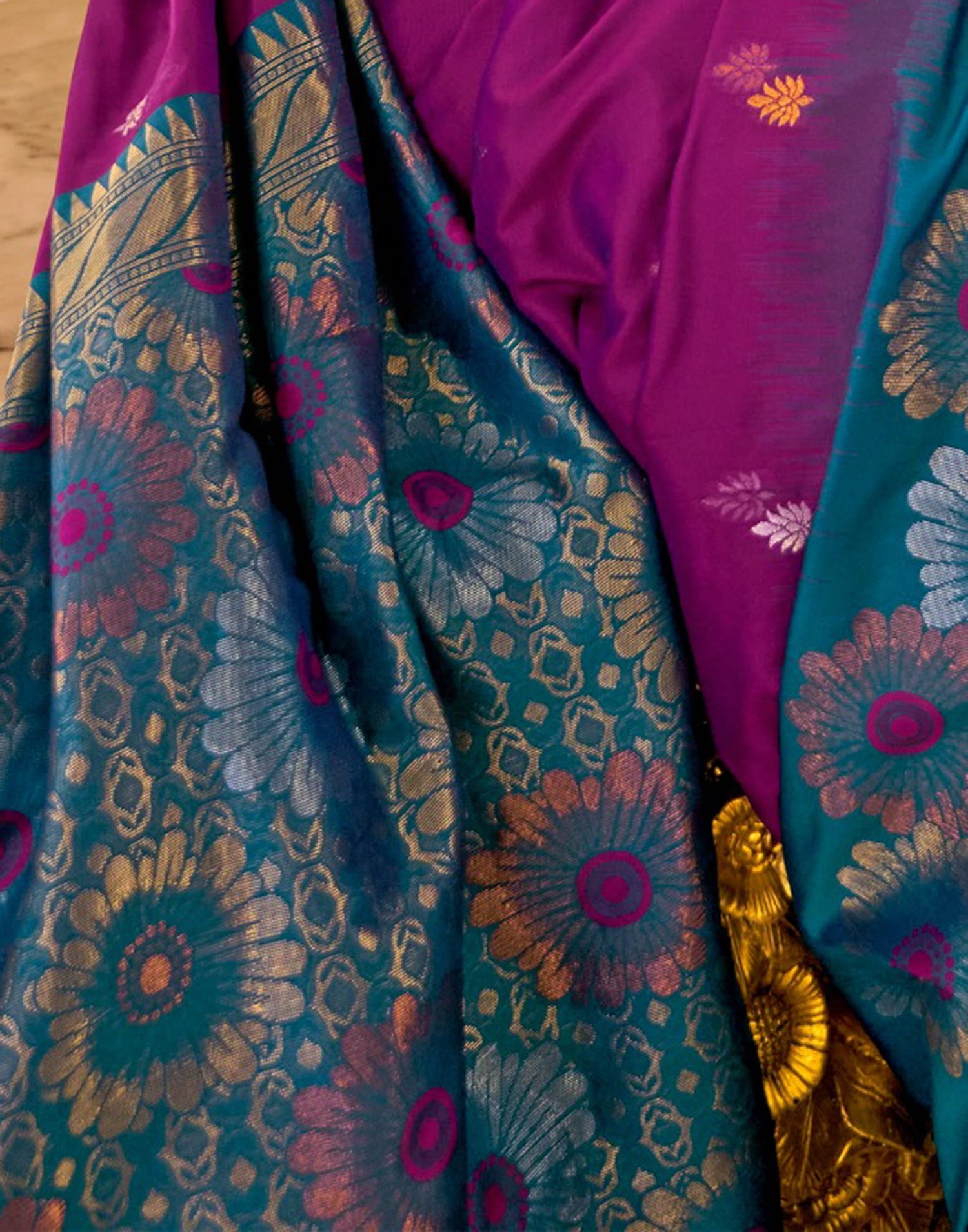 Dark Magenta Silk Woven Banarasi Saree