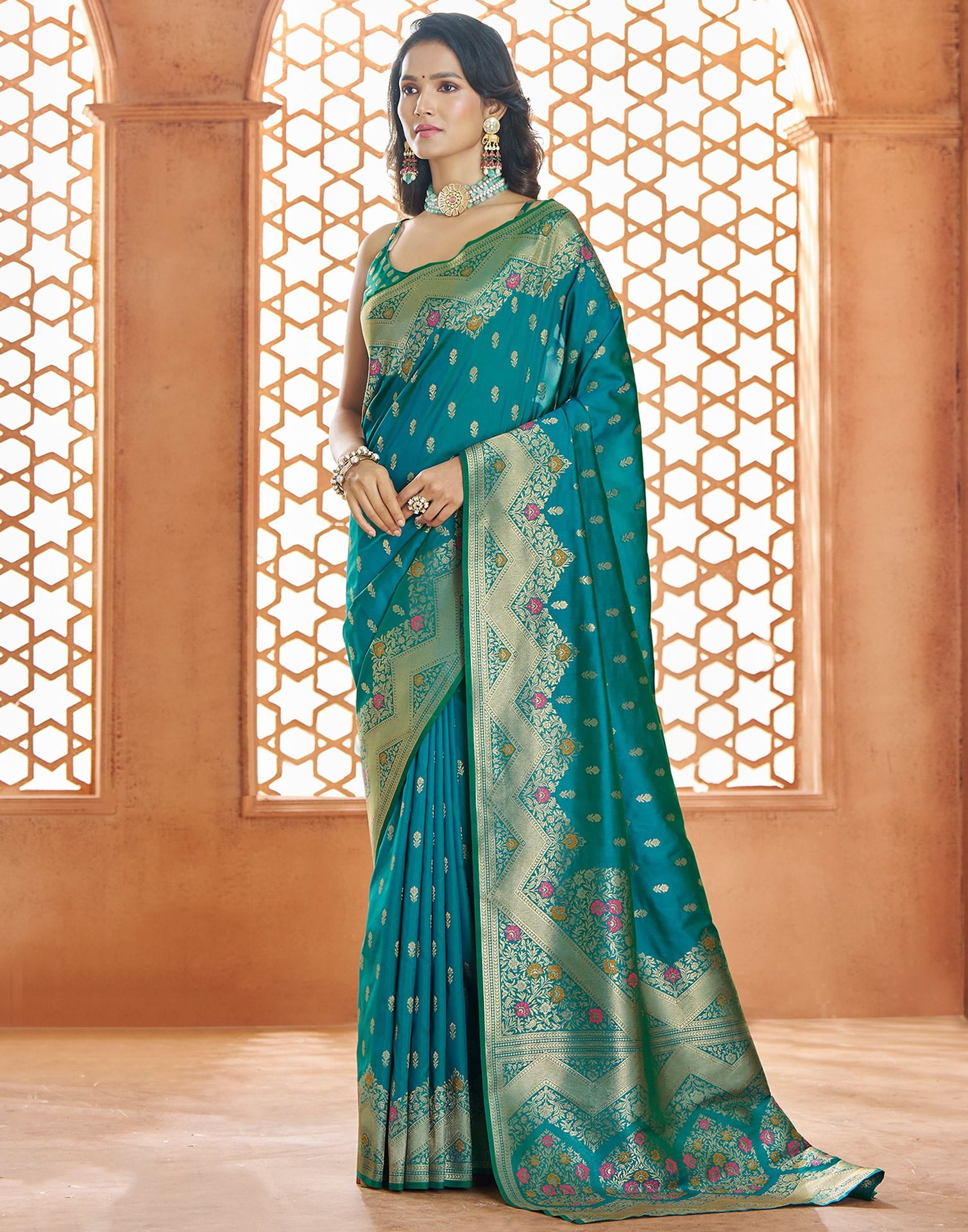 Peacock Blue Silk Woven Banarasi Saree