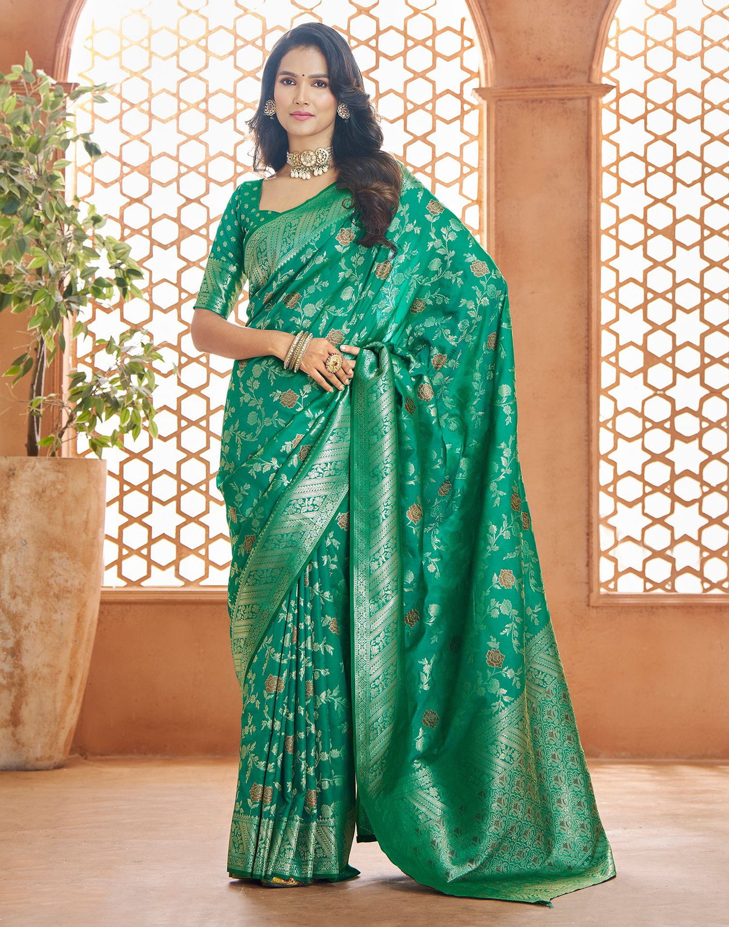 Teal Green Silk Woven Banarasi Saree