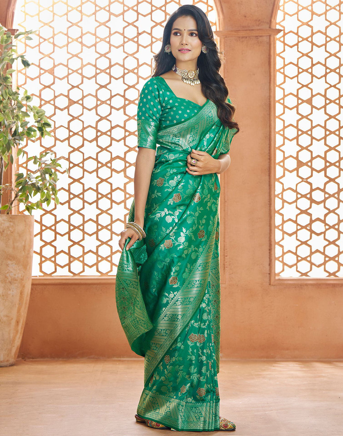 Teal Green Silk Woven Banarasi Saree