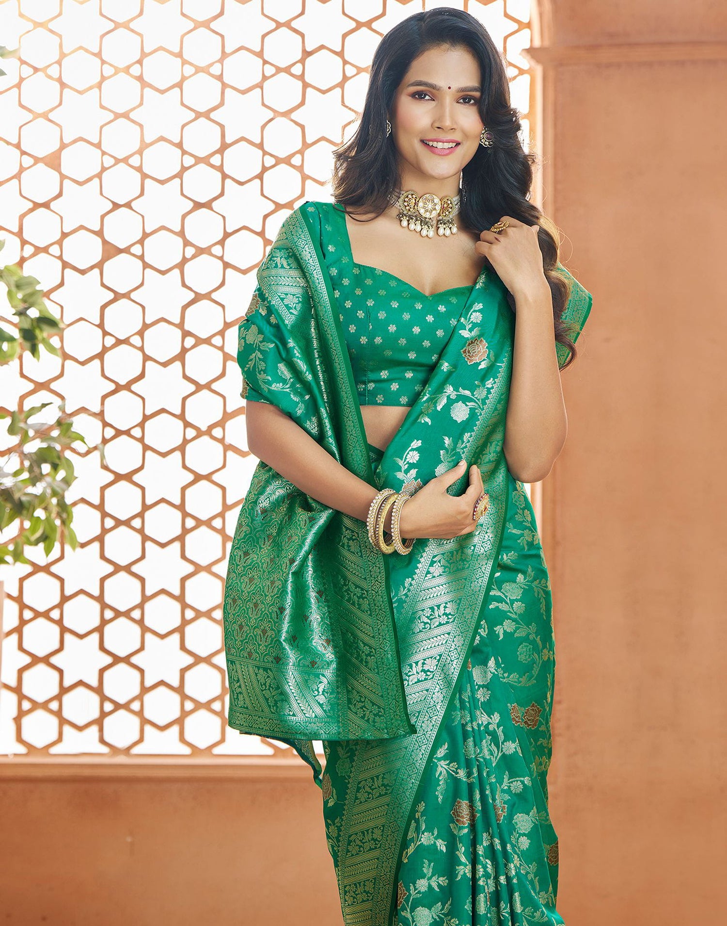 Teal Green Silk Woven Banarasi Saree