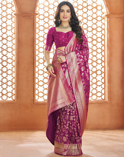 Dark Magenta Silk Woven Banarasi Saree