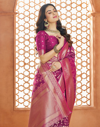 Dark Magenta Silk Woven Banarasi Saree