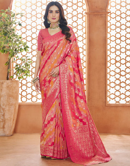 Bright Pink Silk Woven Banarasi Saree