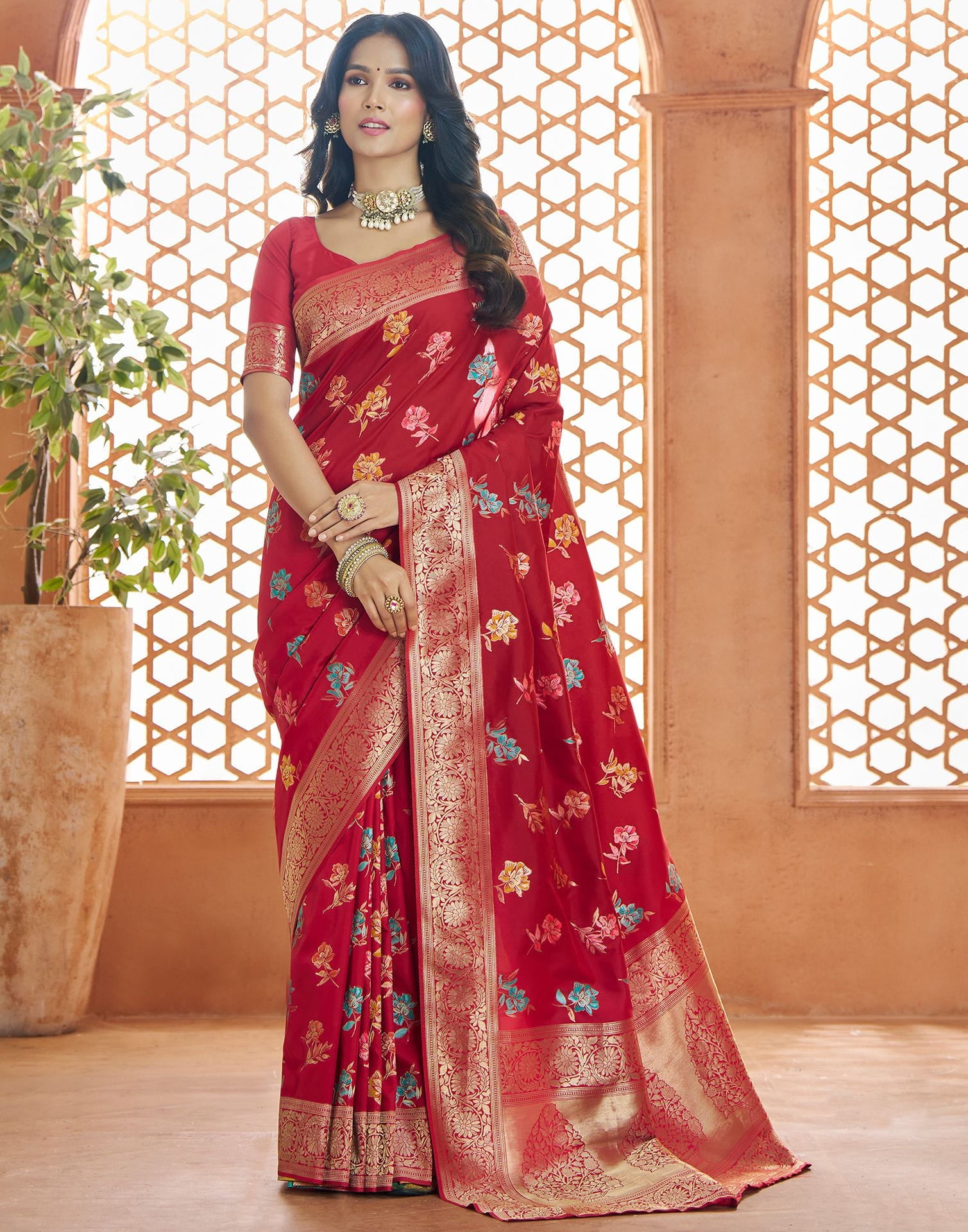 Red Silk Woven Banarasi Saree