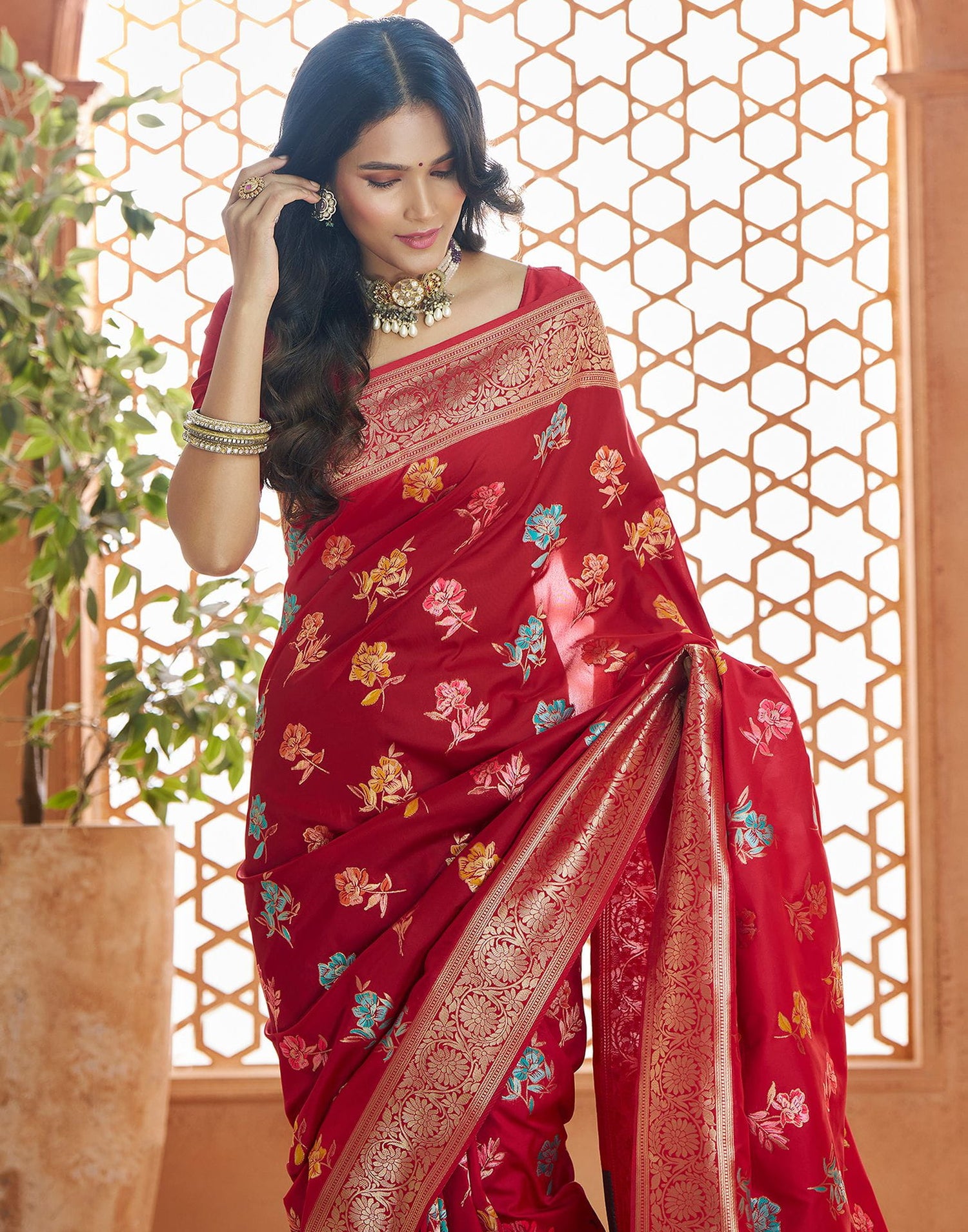 Red Silk Woven Banarasi Saree