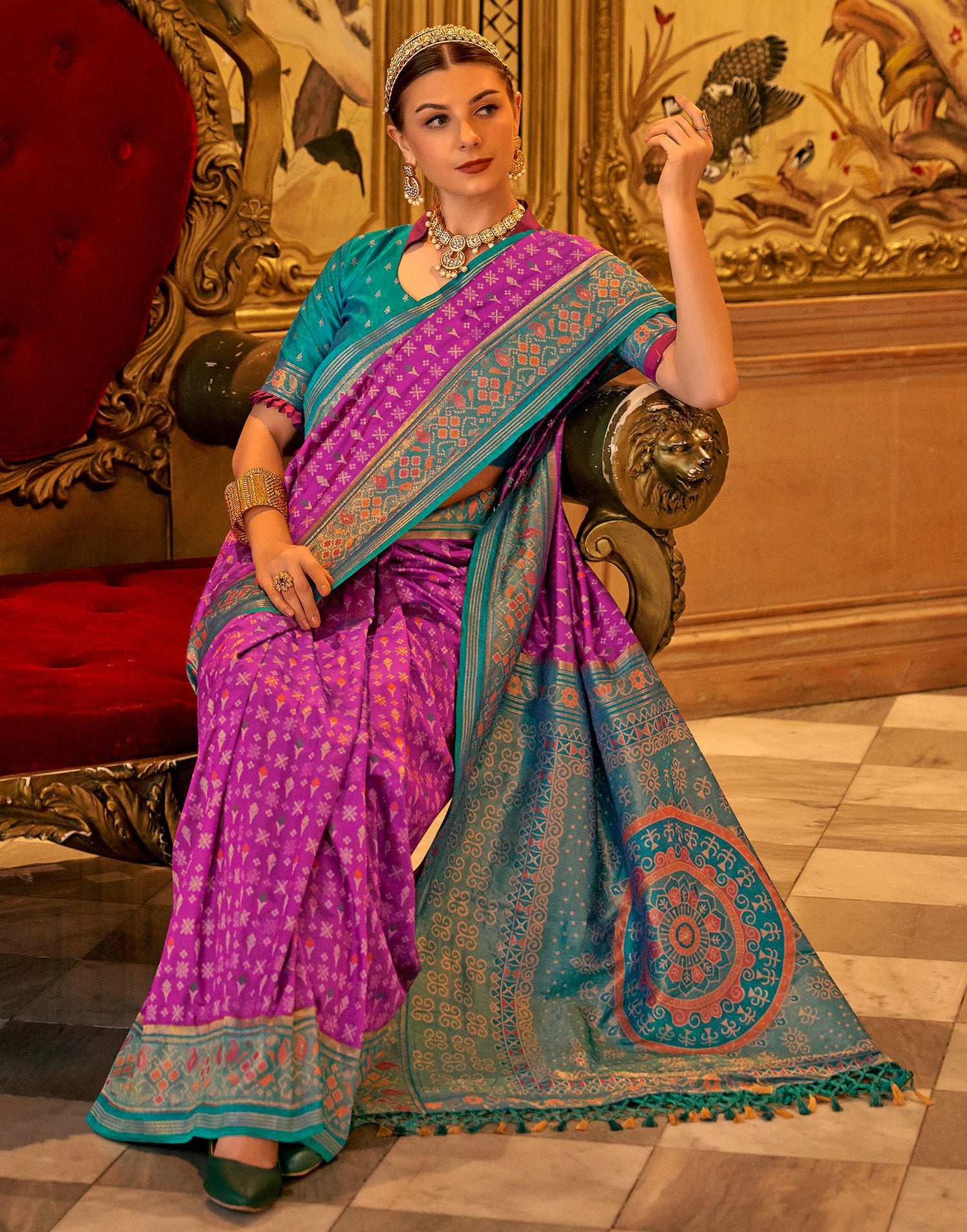 Dark Magenta Silk Woven Patola Saree