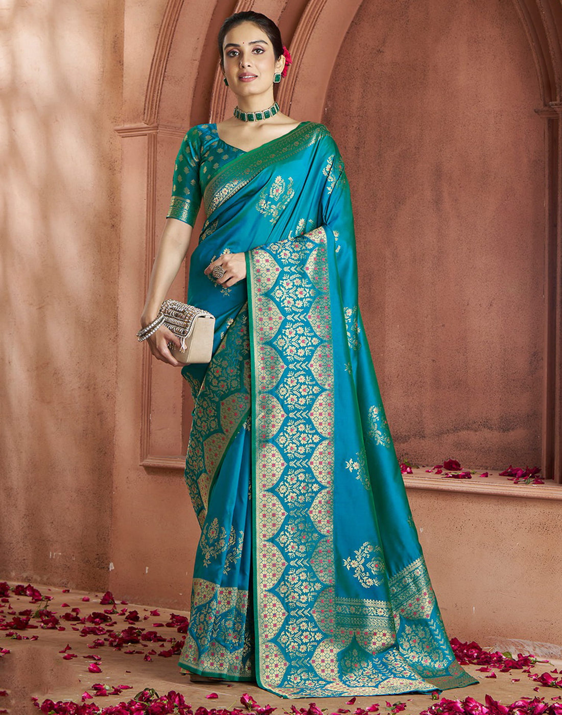 Rama Blue Silk Woven Banarasi Saree