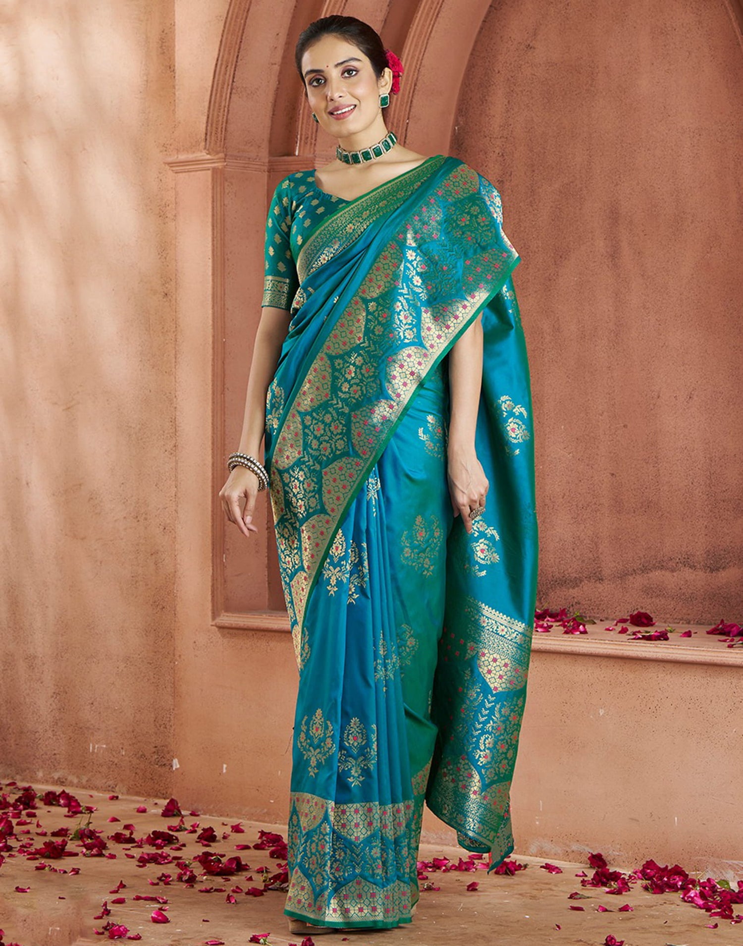 Rama Blue Silk Woven Banarasi Saree