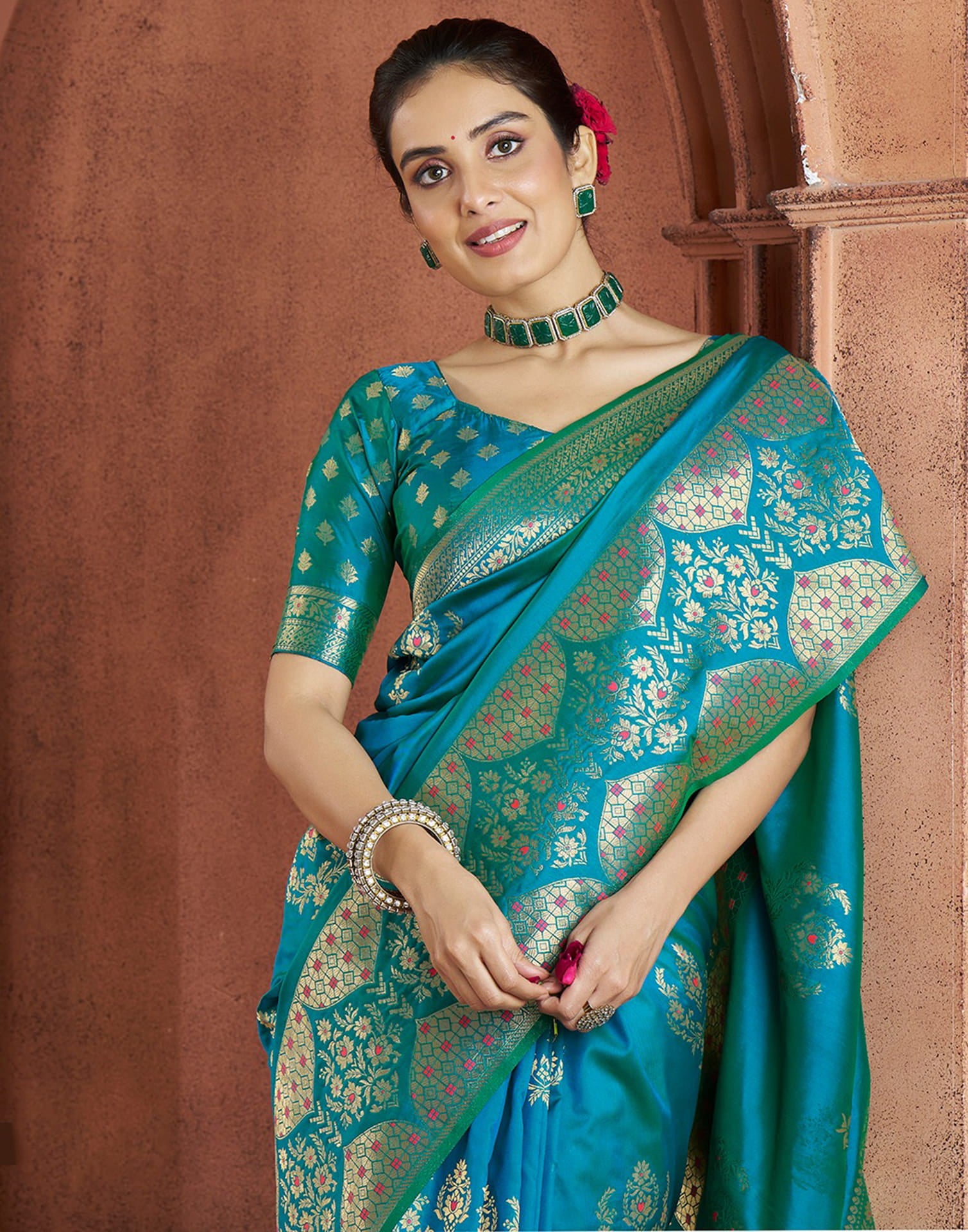 Rama Blue Silk Woven Banarasi Saree