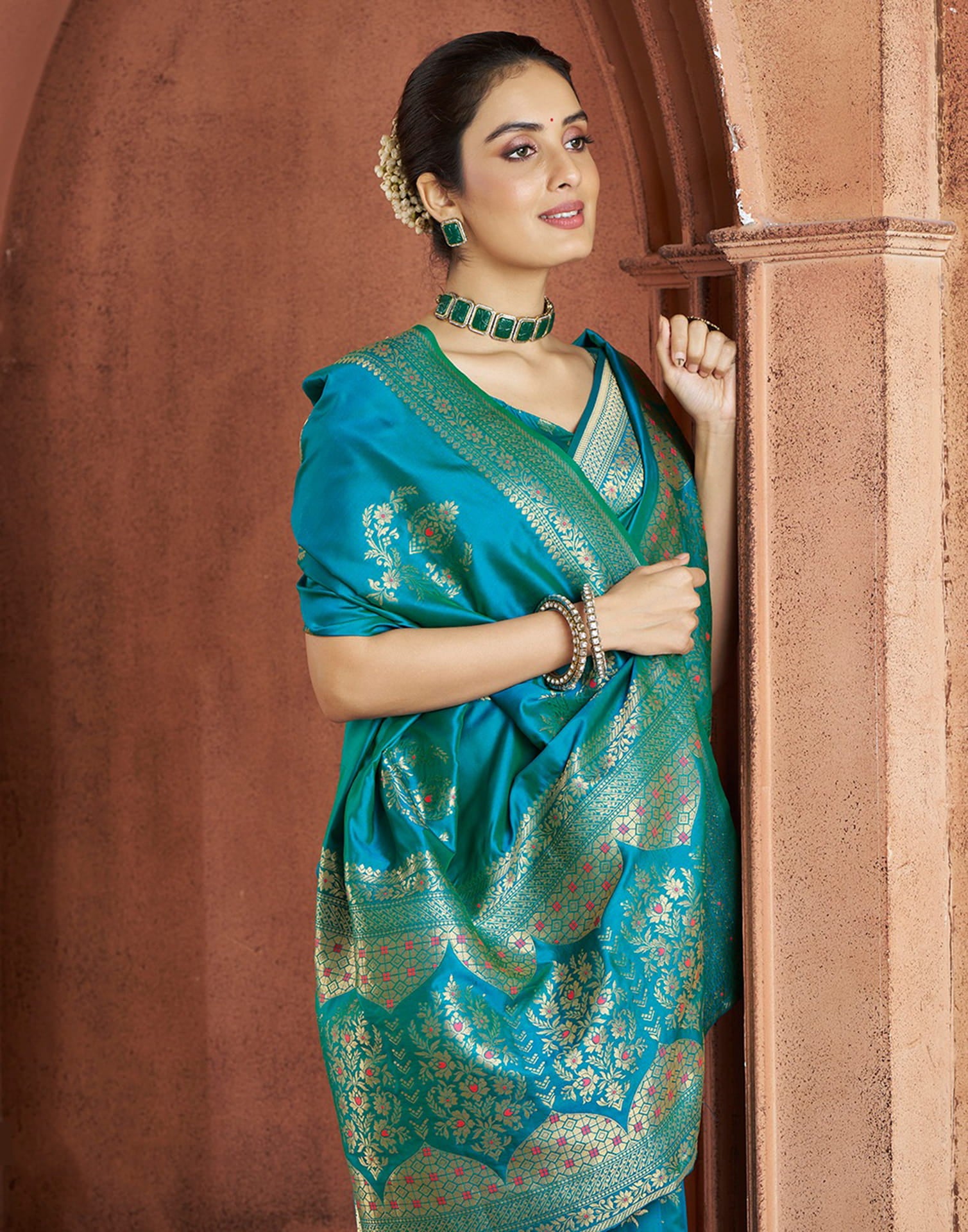 Rama Blue Silk Woven Banarasi Saree